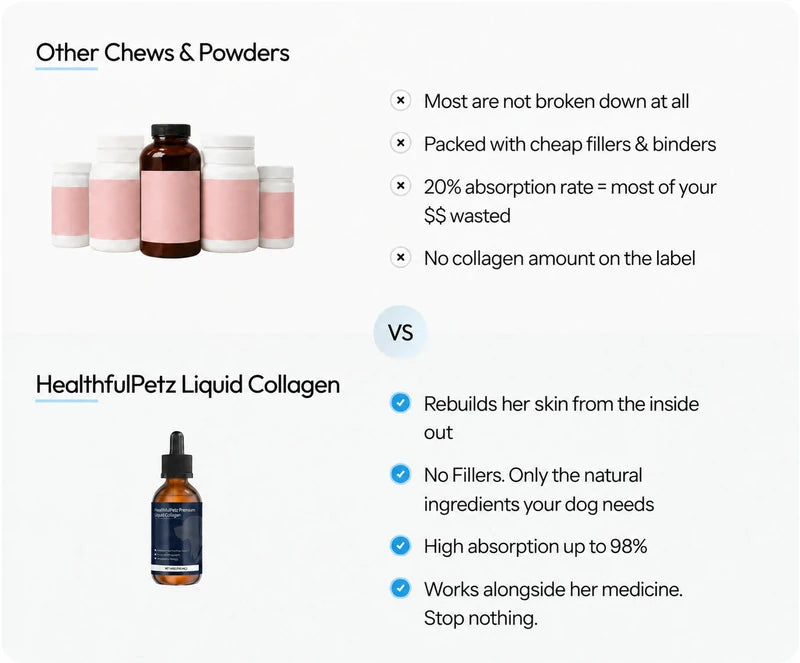 Comparison of chews and HealthfulPetz liquid collagen